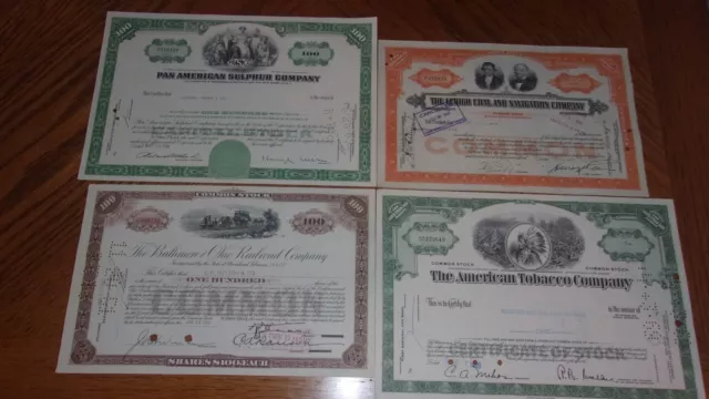 Lot of 4 Different Stock Certificates S18