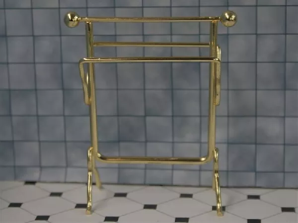 Gold Towel Rail, Dolls House Miniature, Bathroom Accessory 1/12 scale. Towels 2