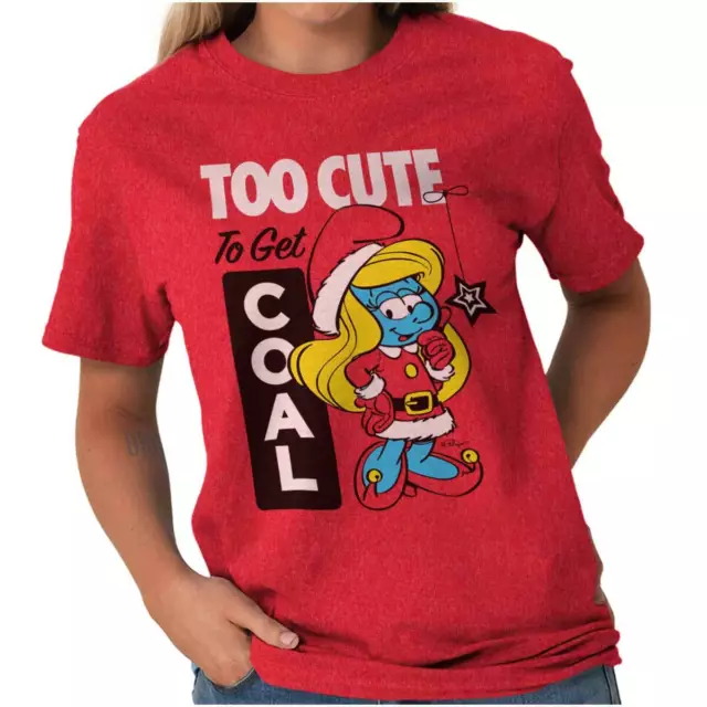 Smurfette Christmas Too Cute for Coal Xmas Womens Graphic Crewneck T Shirt Tee