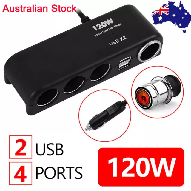 24V 12V 4 Way Multi Socket Car Cigarette Splitter Lighter USB Adapter Charger