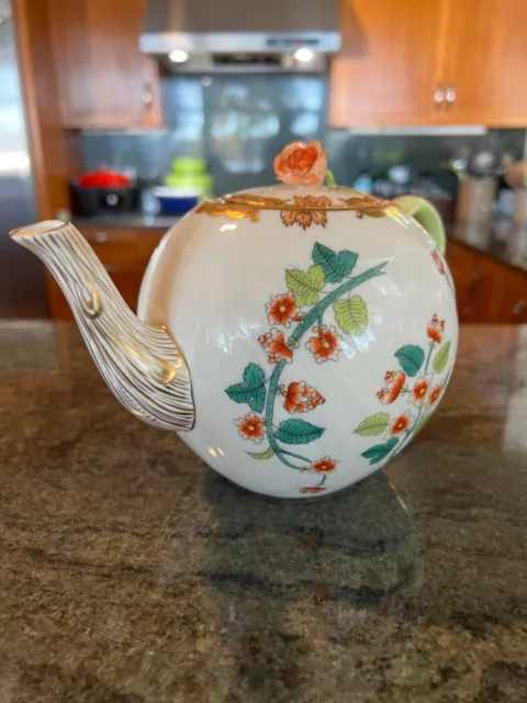 Herend Livia (WBOS) Teapot #1603 w/ Peach Rose Lid & Branch Handle Beautiful