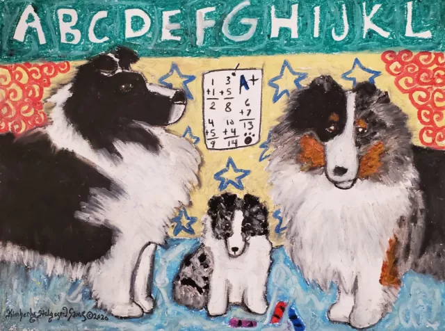Sheltie Home School Dog Art 8 x 10 Print Shetland Sheepdog Collectible by KSams