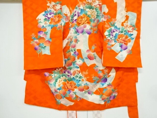 44887# Japanese Kimono / Kimono For Girls (W/Juban) / Embroidery / Floral Plants