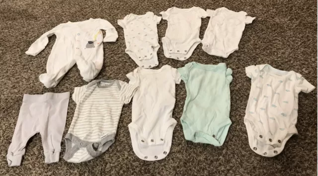 Carters Newborn 9 Piece Lot Pants Sleeper Pajamas Bodysuit Baby Boy