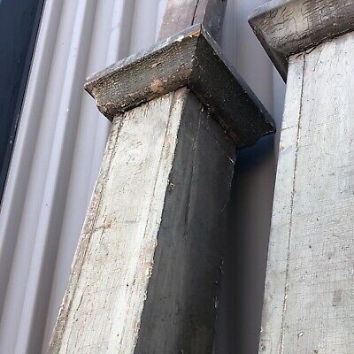 c1870 pair antique boxed porch posts BEEFY molded crown 101.5” x 6” sq 13” exten 2