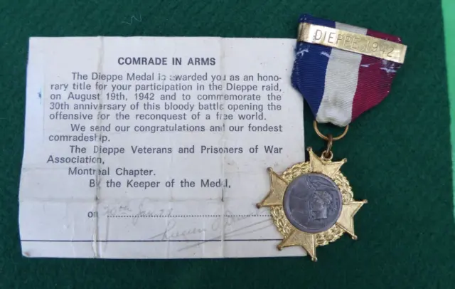 Ww11 "The Dieppe Medal"  For Participation In The Dieppe Raid Of 1942