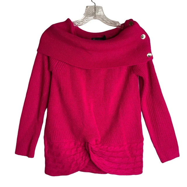 NWT New York & Co. Size XS Pink Cowl Neck Twist Front Long Sleeve Knit Sweater
