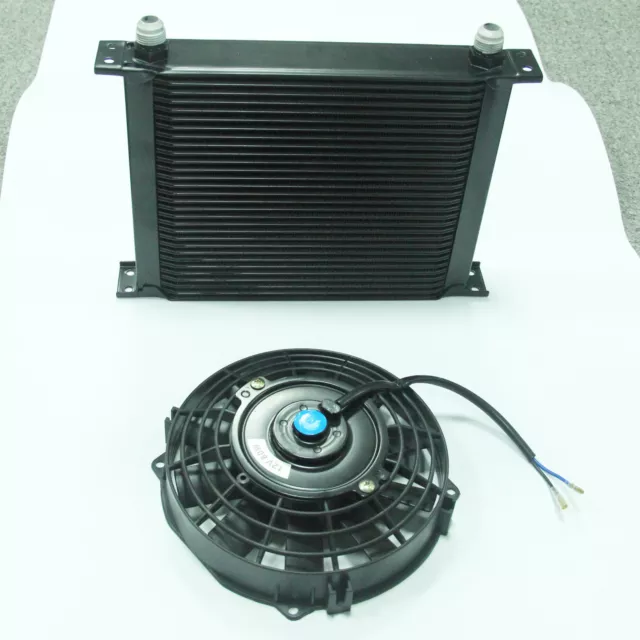 Universal 30 Row 10AN Engine Transmission Alloy Oil Cooler + 7" Electric Fan Kit 2