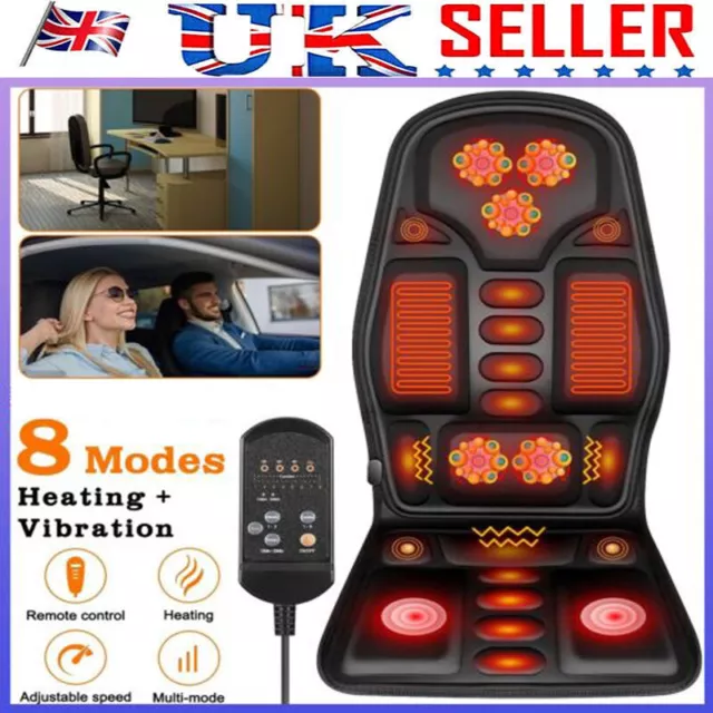 8 Mode Massage Seat Cushion with Heated Back Neck Massager Chair for Home / Car
