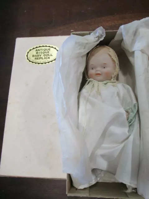 Antique Bisque Baby Doll Replica Japan doll in original box never used 6 ''