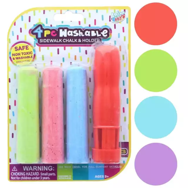 Coloured Sidewalk Chalk & Holder 4 Pce Set 10.5cm Kids Art Party Favours