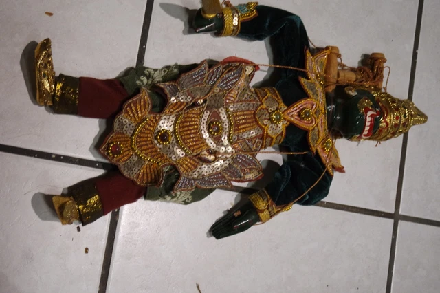 3 Antique Vintage Asian Burmese India  Hand Crafted Marionette Puppet 11