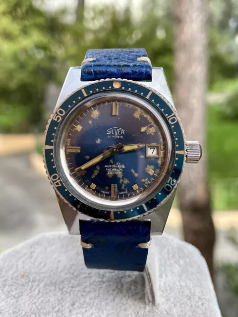 Silver Diver Vintage 38mm Blue Dial