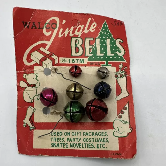 Vtg 1940-50s BELLS Jingle Bells on Original Card Japan Package Toppers NOS NIP 3