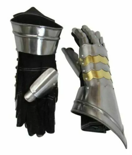 Medieval Steel Gothic Knight Golden Gloves, Battle Warrior Functional Gauntlets