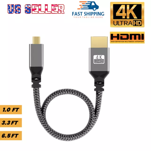 Micro HDMI to HDMI Cable Adapter Converter 4K GoPro HERO 7 6 5 4 3 Camera 60Hz