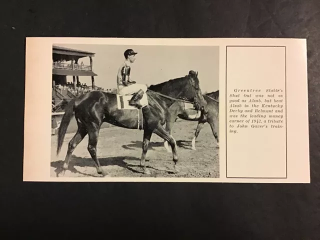 SHUT OUT photo  Horse Racing 1942 Kentucky derby  Eddie Arcaro