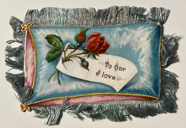 TO ONE I LOVE 1880s Victorian SILK FRINGED die cut Card Floral