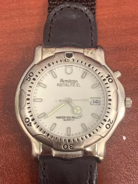 Men's Armitron Instalite EL Watch White Face With New Battery And Fabric Strap