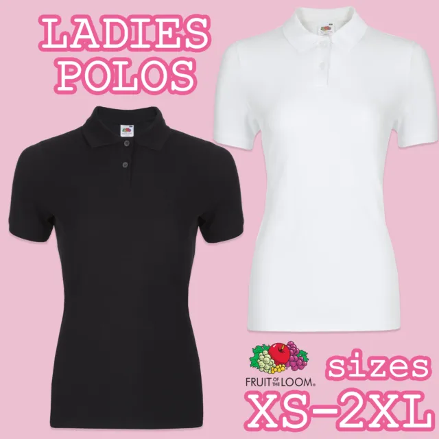 FRUIT OF THE LOOM Ladies Polo T-Shirt Shirt Top Sport Lady-Fit White Black NEW