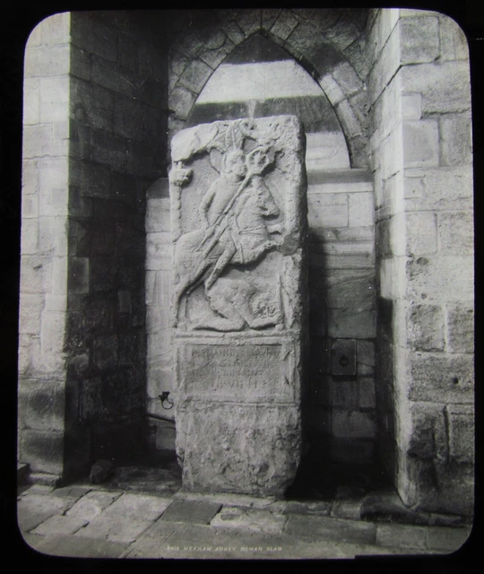 Glass Magic Lantern Slide HEXHAM ABBEY ROMAN SLAB C1900 NORTHUMBERLAND