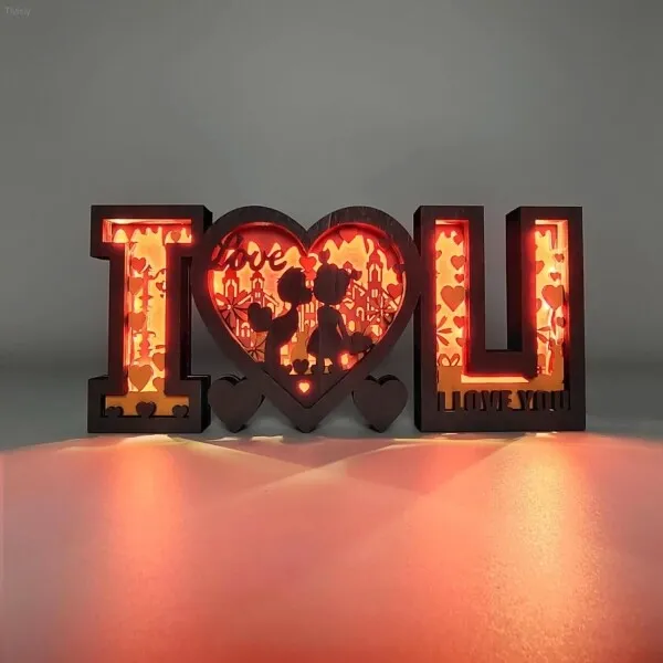 Valentine's Day Love Wooden Table Sign LED Light up Letter Love Sign Wood Block