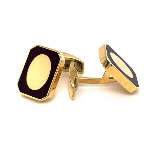 High End! Designer W.germany Brown Onyx Button Cufflinks Solid 18K Yellow Gold