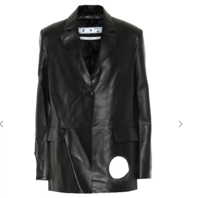 OFF-WHITE c/o Virgil Abloh 2013 Cut Out Black Leather Single Breasted Blazer M