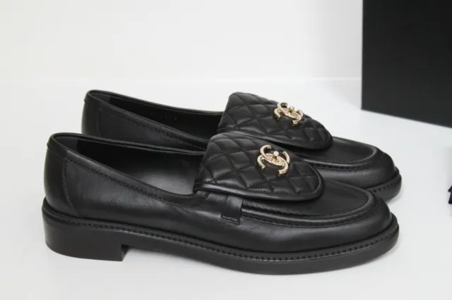 Chanel 22P Black Quilted Flap Turnlock CC Logo Gold Mule Slip On Flat  Loafer 39
