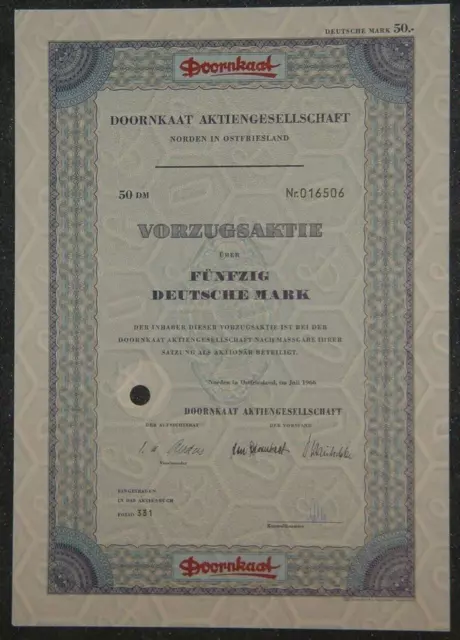 Doornkaat Aktiengesellschaft Vorzüge 1966   50 DM