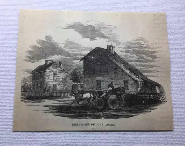 1877 Rivista Incisione ~ Luogo di Nascita Di John Adams