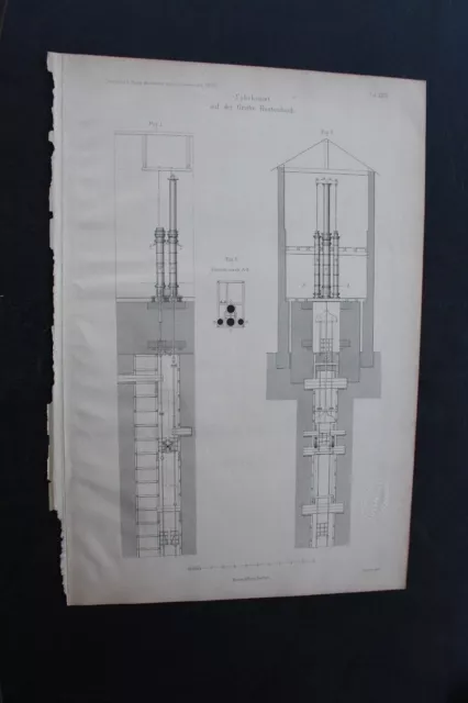 1880 Stich Bergbau / Hostenbach Waldgassen  Fahrkunst