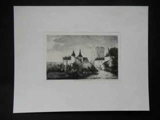 GRAVURE ANCIENNE 19e - VUE DE SAINT SERNIN DU BOIS - SAONE ET LOIRE - EAU FORTE