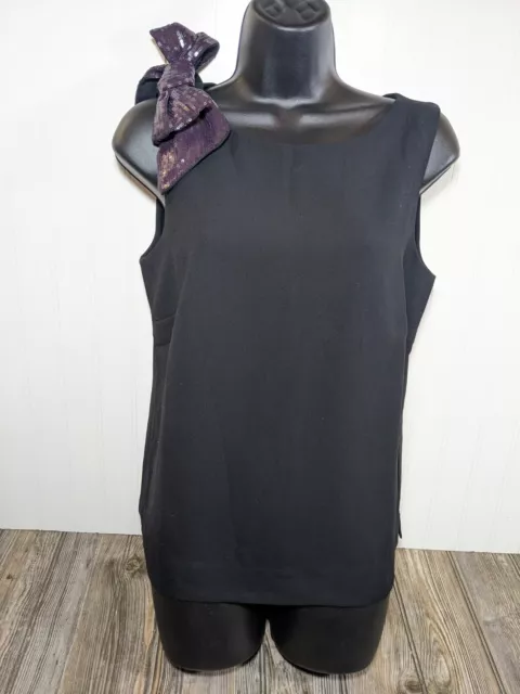 NWT J Crew Bow Tank H3755 Women Black Drapey Top Sz 6 Crepe Sequin Bow Shoulder