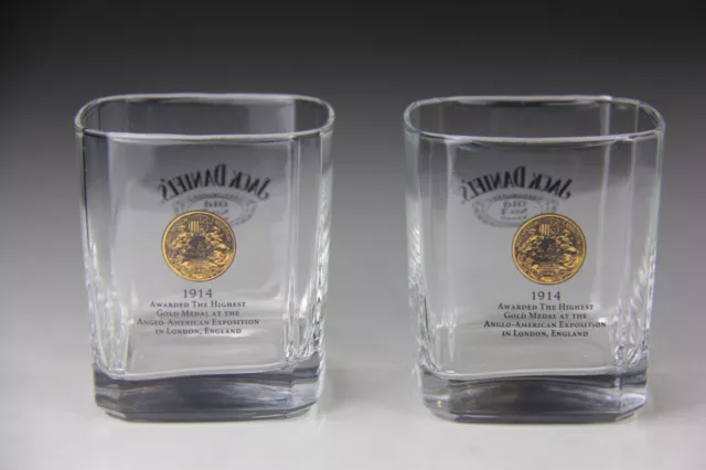Pair of Jack Daniels Whiskey Old No7 Brand 1914 Gold Medal Square Low Ball Glass