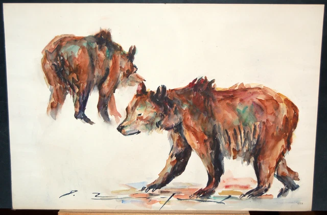 Carlos Becquer Dominguez (Barcelona, 1889-1968) Acuarela Papel. Pareja De Osos Carlos Becquer Dominguez (Barcelona, 1889-1968) Acuarela Papel. Pareja De Osos