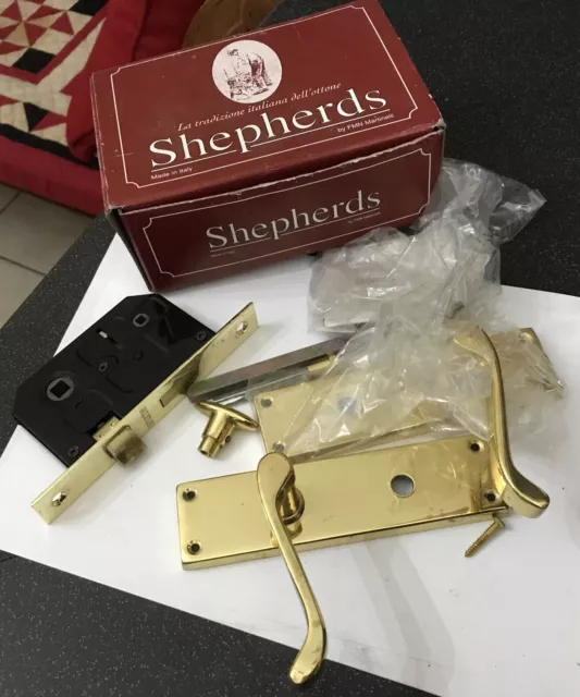 Shepherds Victorian SCROLL BRASS LOCK LEVER BATHROOM HANDLES Pair PAIR BOXED