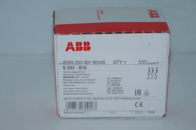 ABB Leitungsschutzschalter S203-B16 B16A 3polig 6kA