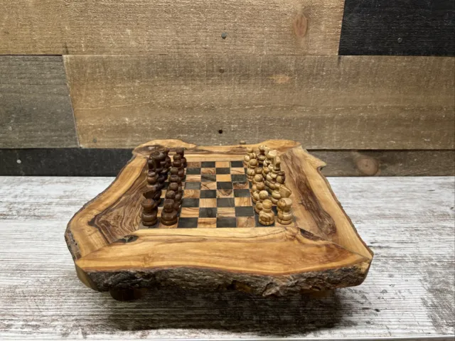 Rustic Wood Large Vintage Chess Set Game Wooden Board