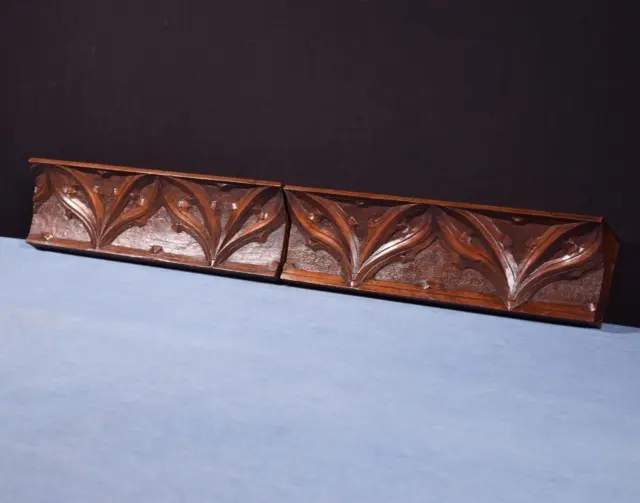 *Pair of Antique Gothic Carved Drawer Panels/Trim in Solid Walnut Wood Salvage