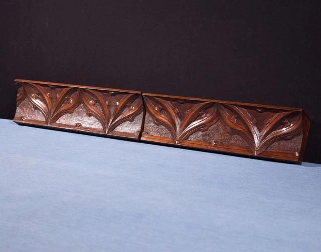 *Pair of Antique Gothic Carved Drawer Panels/Trim in Solid Walnut Wood Salvage