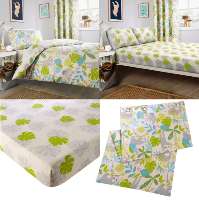 Sloth Duvet Cover Kids Cotton Rich Tropical Leaf Bedding Set Or Sheet Or Curtain