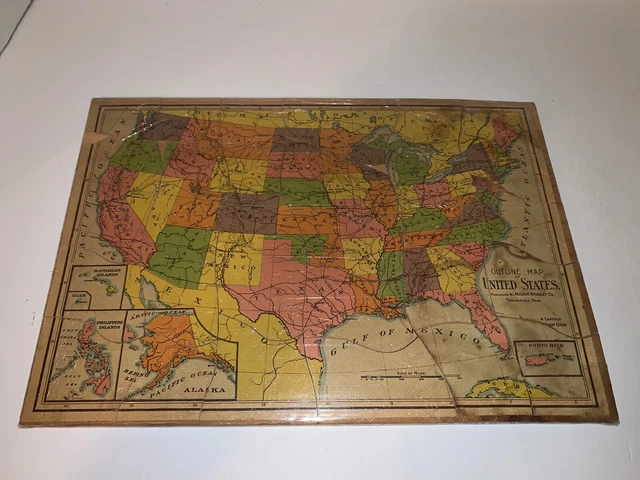 VINTAGE MILTON BRADLEY Puzzle OUTLINE - Vintage Milton Bradley Puzzle OUTLINE MAP OF UNITED.webp