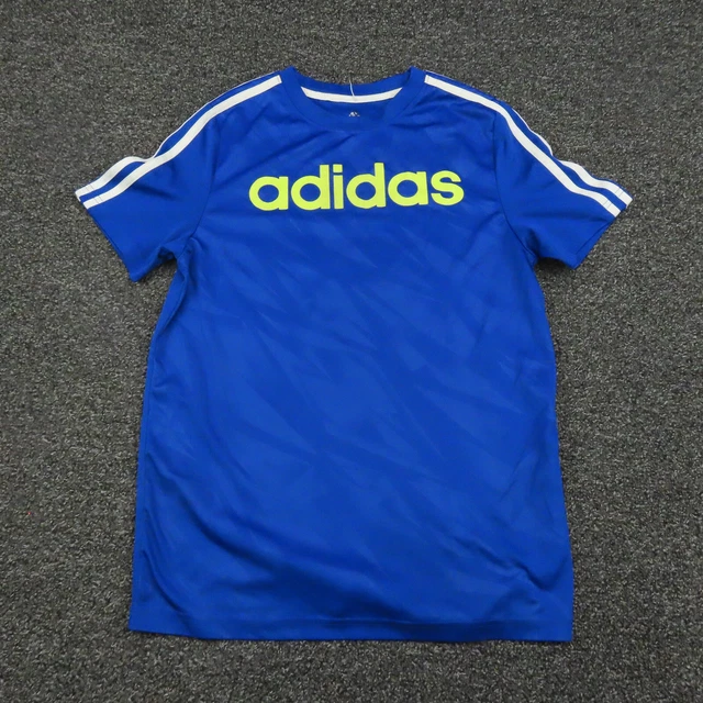 Adidas Shirt Youth Large Blue & White Short Sleeve Workout Running Gym Boys
