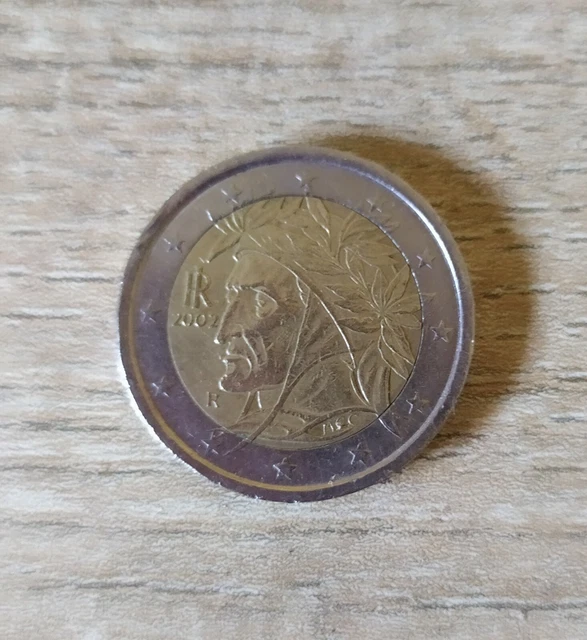 Pièce De 2 Euros Rare – Italie 2002 – Dante Alighieri – R – Rome – Collection