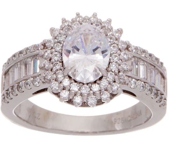 Diamonique CZ Baguette Oval Prong Band Ring Size 10 Sterling Silver Diamonique CZ Baguette Oval Prong Band Ring Size 10 Sterling Silver