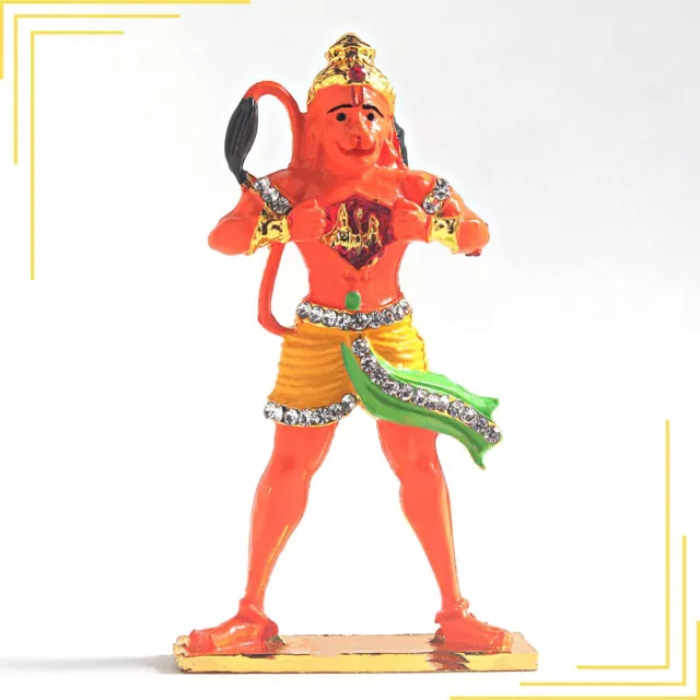 Indian traditional Open Heart God Hanuman Statue Orange for Car Dashboard 10 cm