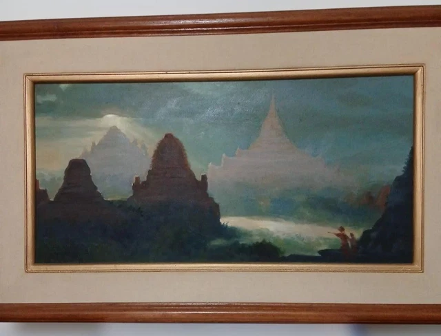 KHIN MG ROSES 1996 Signed Original Oil Painting Myanmar Golden