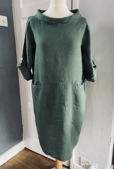 STELLA MARTINI MADE In Italy Green Linen Dress Size Medium 26.00 PicClick UK
