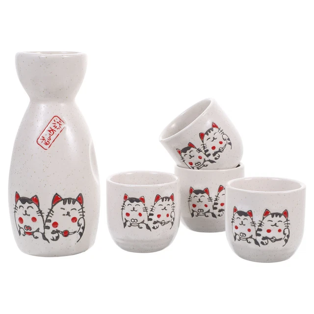 1 juego de tazas de olla estilo japonés conjunto de cerámica para gatos soporte tradicional